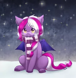 Size: 540x554 | Tagged: safe, derpibooru import, oc, oc:polaris, unofficial characters only, bat pony, pony, clothes, cute, glasses, scarf, snow