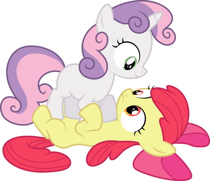 Size: 4646x4000 | Tagged: safe, artist:djdavid98, derpibooru import, apple bloom, sweetie belle, pony, brotherhooves social, .ai available, .svg available, duo, pounce, simple background, transparent background, vector