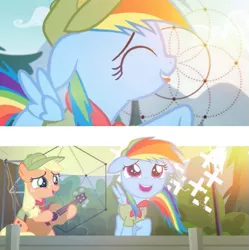 Size: 591x593 | Tagged: safe, artist:pastelpiesister, derpibooru import, edit, edited screencap, screencap, applejack, rainbow dash, the mane attraction, character swap, clothes, cute, dashabetes, duo, eyes closed, female, filly, filly applejack, filly rainbow dash, guitar, hat, icosahedron, jackabetes, manip, raised hoof, singing, tongue out, younger