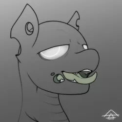 Size: 1280x1280 | Tagged: safe, artist:some-spadestuff, derpibooru import, changeling, creepy, grayscale, green tongue, monochrome, neo noir, open mouth, partial color, solo, tongue out