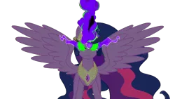Size: 1280x720 | Tagged: safe, artist:wolfangelmoon, derpibooru import, twilight sparkle, twilight sparkle (alicorn), alicorn, pony, the crystal empire, dark magic, ethereal mane, female, glowing eyes, magic, mare, older, peytral, simple background, solo, sombra eyes, spread wings, transparent background, ultimate twilight, vector, wings