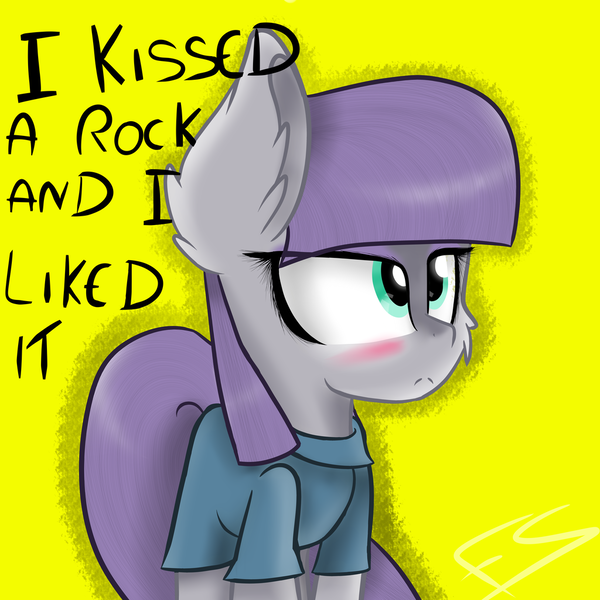 Size: 1024x1024 | Tagged: artist:feathershine1, derpibooru import, i kissed a girl, katy perry, maud pie, rock, safe, solo, song reference, that pony sure does love rocks