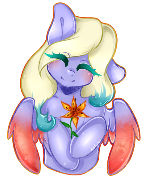 Size: 1024x1306 | Tagged: artist:alliedrawsart, derpibooru import, flower, oc, oc:lilium sunset, safe, solo, unofficial characters only