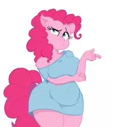 Size: 822x928 | Tagged: anthro, artist:mickeymonster, belly button, big breasts, breasts, busty pinkie pie, chubby, clothes, color, colored, color edit, curvy, derpibooru import, ear fluff, edit, female, pinkie pie, plump, shirt, simple background, sketch, solo, solo female, suggestive, white background