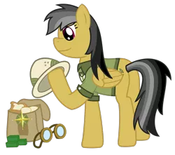 Size: 1492x1320 | Tagged: anatomical horror, anatomically incorrect, artist:sketchmcreations, bread, daring do, daring do adventure collection, daring do and the forbidden city of clouds, derpibooru import, food, goggles, gum, incorrect leg anatomy, inkscape, saddle bag, safe, simple background, transparent background, vector