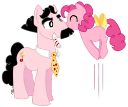 Size: 800x673 | Tagged: artist:ellisarts, concept, derpibooru import, father and daughter, female, filly, groucho marx, oc, oc:gotcha, pinkie pie, ponified, pronking, safe, tail bow