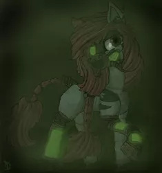 Size: 1416x1508 | Tagged: semi-grimdark, artist:yahmos, derpibooru import, oc, unofficial characters only, cyborg, earth pony, pony, long mane, post-apocalyptic, radiation, solo