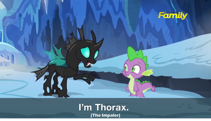 Size: 2000x1150 | Tagged: bob and steve, caption, captions, changeling, derpibooru import, edit, edited screencap, safe, screencap, spike, splinter cell, the times they are a changeling, thorax, x-play, youtube link