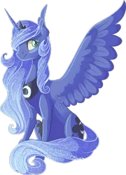 Size: 842x1168 | Tagged: artist:crponies, derpibooru import, ear fluff, princess luna, safe, simple background, sitting, smiling, solo, spread wings, transparent background