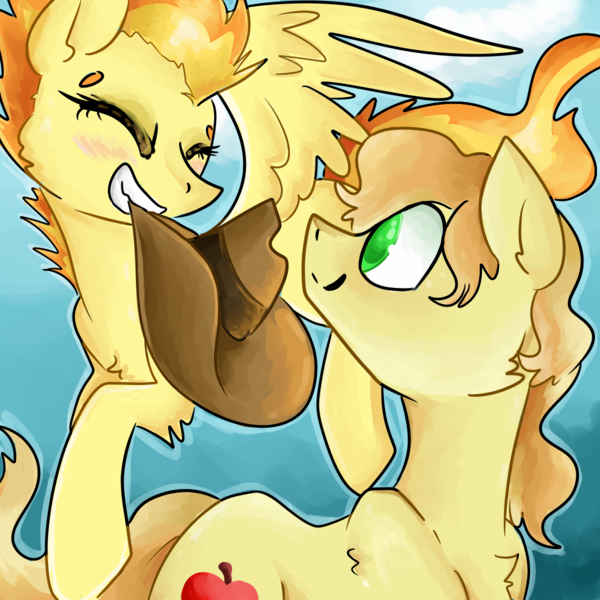 Size: 1200x1200 | Tagged: artist:nicothemintyrabbit, braeburn, crack shipping, derpibooru import, female, male, safe, shipping, spitburn, spitfire, straight