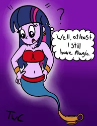 Size: 500x647 | Tagged: safe, artist:tellywebcartoons, derpibooru import, twilight sparkle, genie, human, equestria girls, 30 minute art challenge, armband, bandeau, belly button, ear piercing, earring, geniefied, humanized, jewelry, midriff, piercing, solo, waistband