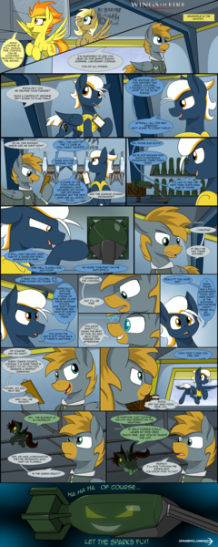 Size: 2560x6400 | Tagged: safe, artist:dangercloseart, derpibooru import, spitfire, oc, oc:corsair, oc:dive siren, oc:kitty hawk, oc:messerschmitt, bat pony, pony, comic:wings of fire, clipboard, comic, hangar, weapon