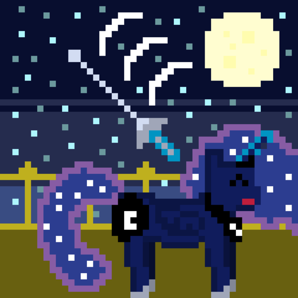 Size: 768x768 | Tagged: artist:ag-poni, balcony, canterlot castle, derpibooru import, fencing, magic glow, moon, moonlight, newbie artist training grounds, night, pixel art, princess luna, safe, stars