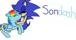 Size: 1001x529 | Tagged: safe, artist:luvsondash, derpibooru import, rainbow dash, pony, 1000 hours in ms paint, crossover, female, interspecies, male, shipping, sonic the hedgehog, sonic the hedgehog (series), sonicdash, straight