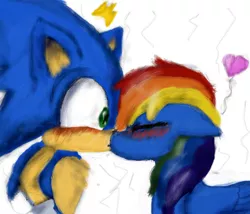 Size: 408x350 | Tagged: safe, artist:evabronyloveart, derpibooru import, rainbow dash, pony, crossover, female, heart, interspecies, male, shipping, sonic the hedgehog, sonic the hedgehog (series), sonicdash, straight