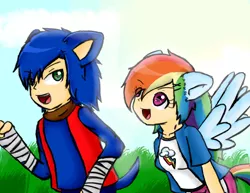 Size: 1380x1064 | Tagged: safe, artist:nanidraw, derpibooru import, rainbow dash, human, crossover, eared humanization, equestria girls outfit, humanized, sonic boom, sonic the hedgehog, sonic the hedgehog (series), tailed humanization, winged humanization