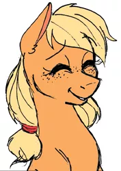 Size: 581x821 | Tagged: applejack, artist:strangiesleepy, derpibooru import, eyes closed, grin, safe, simple background, smiling, solo