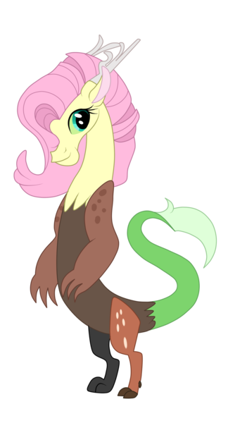 Size: 1047x1939 | Tagged: alternate universe, artist:riisusparkle, derpibooru import, draconequified, draconequus, female, flutterequus, fluttershy, persephone, safe, simple background, smiling, solo, species swap, transparent background