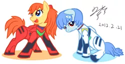 Size: 970x500 | Tagged: artist:pmo0908, derpibooru import, neon genesis evangelion, plugsuit, ponified, rei ayanami, safe, souryuu asuka langley