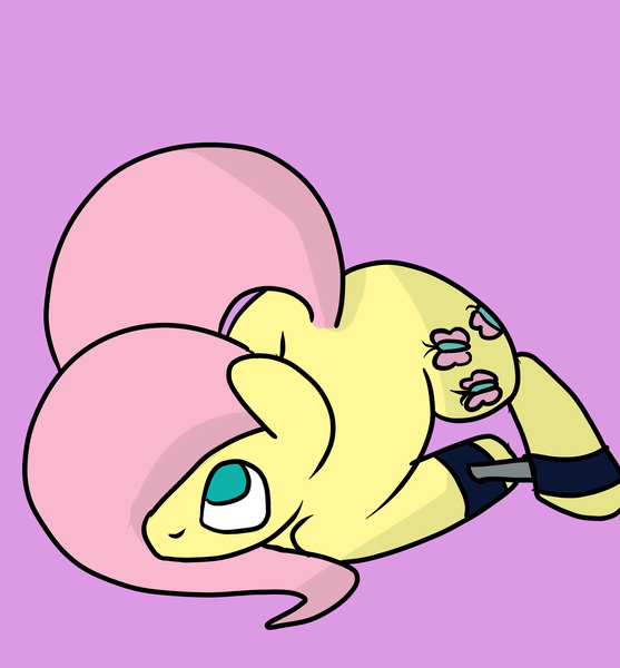 Size: 2412x2599 | Tagged: artist:nimitea, bondage, cuffs, derpibooru import, face down ass up, fluttershy, hobbled, questionable, solo