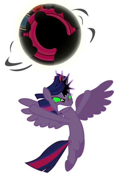 Size: 1024x1325 | Tagged: safe, artist:wolfangelmoon, derpibooru import, twilight sparkle, twilight sparkle (alicorn), alicorn, pony, angry, corrupted, dark magic, fanfic art, female, magic, mare, simple background, solo, sombra eyes, spread wings, transparent background, vector, wings