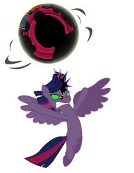 Size: 1024x1325 | Tagged: safe, artist:wolfangelmoon, derpibooru import, twilight sparkle, twilight sparkle (alicorn), alicorn, pony, angry, corrupted, dark magic, fanfic art, female, magic, mare, simple background, solo, sombra eyes, spread wings, transparent background, vector, wings