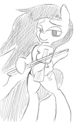 Size: 3000x4500 | Tagged: safe, artist:purpleblackkiwi, derpibooru import, octavia melody, pony, bipedal, monochrome, sketch, solo, violin