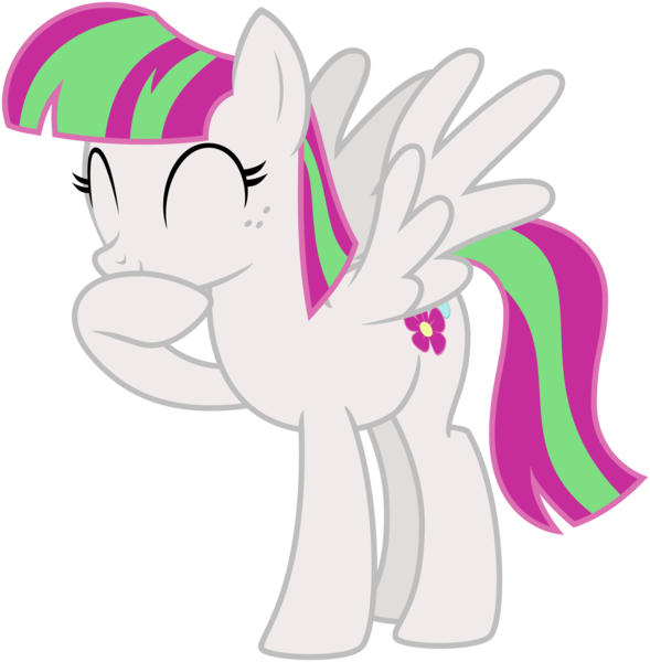 Size: 5000x5095 | Tagged: absurd resolution, artist:nano23823, blossomforth, derpibooru import, eyes closed, hurricane fluttershy, laughing, raised hoof, safe, simple background, solo, spread wings, .svg available, transparent background, vector