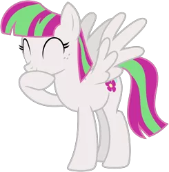 Size: 5000x5095 | Tagged: absurd resolution, artist:nano23823, blossomforth, derpibooru import, eyes closed, hurricane fluttershy, laughing, raised hoof, safe, simple background, solo, spread wings, .svg available, transparent background, vector