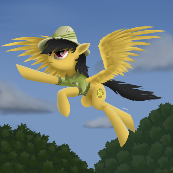 Size: 1600x1600 | Tagged: artist:titan2955, daring do, derpibooru import, flying, forest, safe, solo