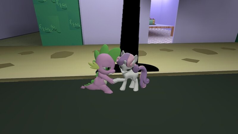 Size: 1192x670 | Tagged: safe, artist:kxp71, derpibooru import, spike, sweetie belle, 3d, female, holding hands, male, shipping, spikebelle, straight, street