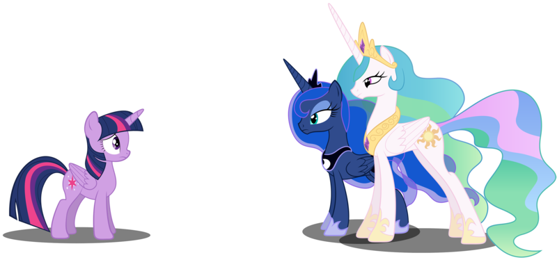 Size: 3000x1450 | Tagged: safe, artist:spellboundcanvas, derpibooru import, princess celestia, princess luna, twilight sparkle, twilight sparkle (alicorn), alicorn, pony, gauntlet of fire, simple background, transparent background, vector