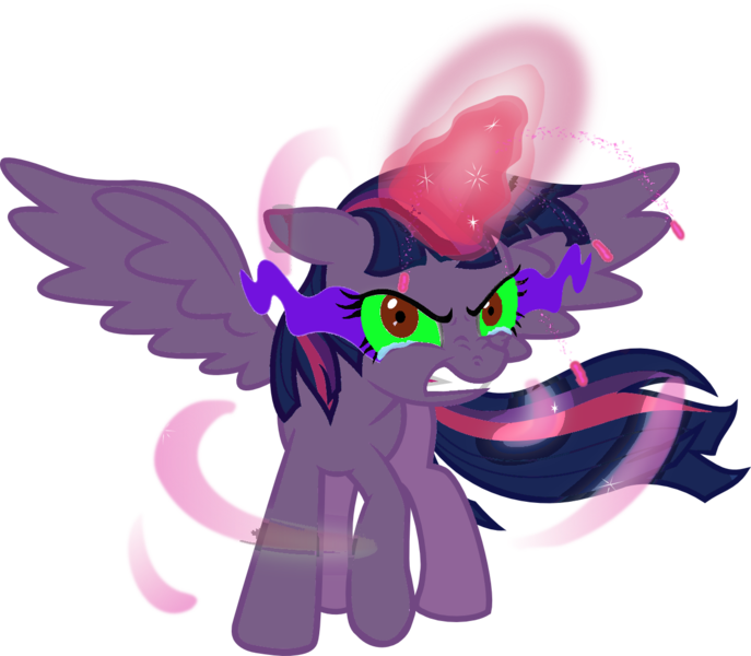 Size: 1265x1105 | Tagged: safe, artist:wolfangelmoon, derpibooru import, twilight sparkle, twilight sparkle (alicorn), alicorn, pony, angry, corrupted, dark magic, magic, simple background, solo, sombra eyes, transparent background, twilight is anakin