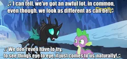 Size: 1220x567 | Tagged: an american tail, caption, changeling, derpibooru import, don bluth, edit, edited screencap, image macro, lyrics, meme, safe, screencap, song reference, spike, text, the times they are a changeling, thorax