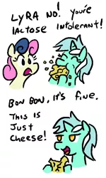 Size: 445x742 | Tagged: artist:jargon scott, bon bon, cheese, comic, derpibooru import, food, imminent constipation, lactose intolerant, lyra heartstrings, safe, stupidity, sweetie drops, this will end in diarrhea, this will end in farts, this will end in tears, this will not end well