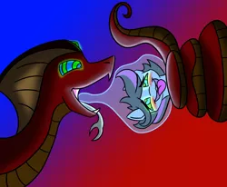 Size: 4000x3300 | Tagged: grimdark, suggestive, artist:askhypnoswirl, derpibooru import, oc, oc:glacier wind, oc:shaw, unofficial characters only, lamia, original species, blushing, coiling, coils, fetish, kaa eyes, mind control, soul vore, swirly eyes, tongue out, vore