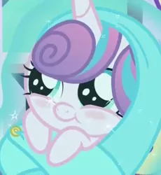 Size: 520x566 | Tagged: safe, derpibooru import, screencap, princess flurry heart, pony, the times they are a changeling, baby, baby pony, blanket, blushing, cropped, cute, flurrybetes, swaddling