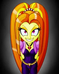 Size: 1280x1600 | Tagged: semi-grimdark, suggestive, artist:cybersquirrel, derpibooru import, adagio dazzle, equestria girls, adagio ursula dazzle, creepy smile, female, hands behind back, looking at you, slasher smile, smiling, solo, solo female, straight hair