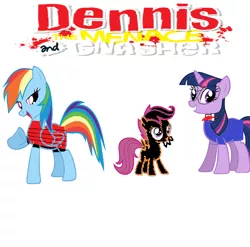 Size: 1600x1581 | Tagged: beano, crossover, dennis the menace, dennis the menace and gnasher, derpibooru import, gnasher, rainbow dash, safe, scootaloo, twilight sparkle, walter, walter the softie