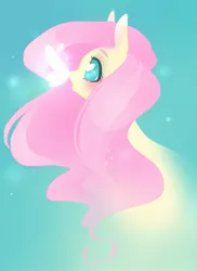 Size: 1725x2368 | Tagged: safe, artist:laitbunny, derpibooru import, fluttershy, butterfly, bust, empty eyes, heart eyes, insect on nose, looking at something, looking up, no catchlights, portrait, profile, solo, wingding eyes