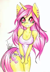 Size: 1024x1461 | Tagged: suggestive, artist:bunnywhiskerz, derpibooru import, oc, unofficial characters only, anthro, unicorn, clothes, panties, solo, underwear