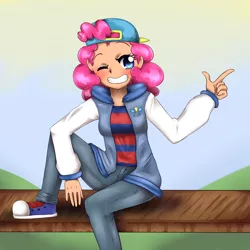 Size: 3000x3000 | Tagged: artist:missmeower, clothes, converse, derpibooru import, human, humanized, pinkie pie, safe, shoes, sneakers, solo