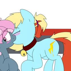 Size: 1280x1280 | Tagged: suggestive, artist:victoreach, derpibooru import, oc, oc:honey wound, oc:juicy dream, unofficial characters only, earth pony, pony, blushing, eyes closed, female, females only, kissing, lesbian, mare, raised hoof, shipping