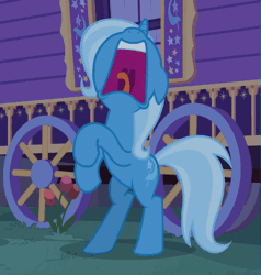 Size: 513x539 | Tagged: safe, derpibooru import, screencap, trixie, pony, to where and back again, animated, cropped, floppy ears, freakout, frightened, frown, gif, hoofy-kicks, loop, majestic as fuck, nose in the air, open mouth, panic, raised leg, rearing, scared, screaming, solo, tongue out, trixie's wagon, uvula, volumetric mouth, wide eyes
