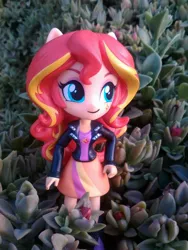 Size: 1944x2592 | Tagged: safe, derpibooru import, sunset shimmer, equestria girls, boots, clothes, cute, doll, equestria girls minis, flower, irl, jacket, leather jacket, photo, skirt, solo, toy