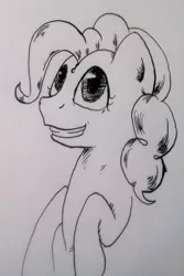 Size: 1280x1912 | Tagged: artist:causticeichor, black and white, derpibooru import, grayscale, inktober, monochrome, pinkie pie, safe, solo, traditional art