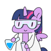 Size: 100x100 | Tagged: safe, artist:pohwaran, derpibooru import, twilight sparkle, twilight sparkle (alicorn), alicorn, pony, animated, bipedal, c:, chibi, clothes, cute, erlenmeyer flask, frame by frame, gif, gif for breezies, goggles, icon, lab coat, picture for breezies, safety goggles, science, simple background, smiling, solo, test tube, that pony sure does love science, transparent background, twiabetes
