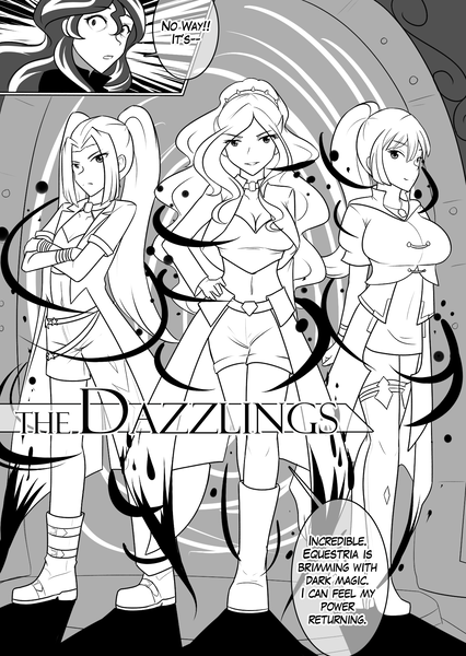 Size: 1280x1802 | Tagged: adagio dazzle, aria blaze, artist:jonfawkes, black and white, comic, derpibooru import, dialogue, grayscale, human, humanized, monochrome, safe, series:nightmare war, sonata dusk, speech bubble, sunset shimmer