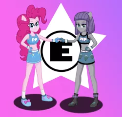 Size: 3973x3833 | Tagged: safe, artist:deannaphantom13, derpibooru import, maud pie, pinkie pie, equestria girls, exeron fighters, exeron gloves, fist bump, maudie pie, ponied up, sisters