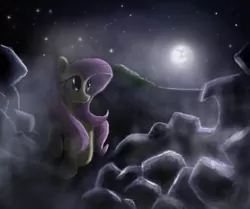 Size: 3600x3005 | Tagged: artist:phendyl, derpibooru import, fluttershy, full moon, looking back, mare in the moon, moon, night, raised hoof, safe, solo, starry night, walking